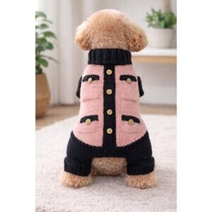 Sweet Valentine Pink Black Knit Dog Sweater Jacket Size 14 Button Front